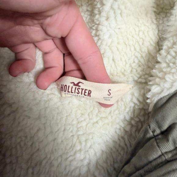 Hollister fur hood Sherpa Lined Hooded Parka Jacket Khaki Green Womens Size S - Picture 2 of 5